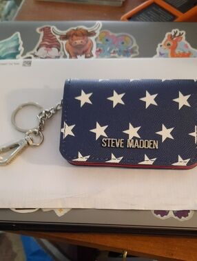 Steve Madden Navy and White Star Key & Card Holder with Key Ring